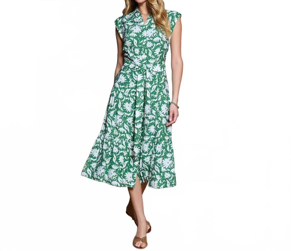 NEW CURRENT AIR floral printed button down midi dress in green